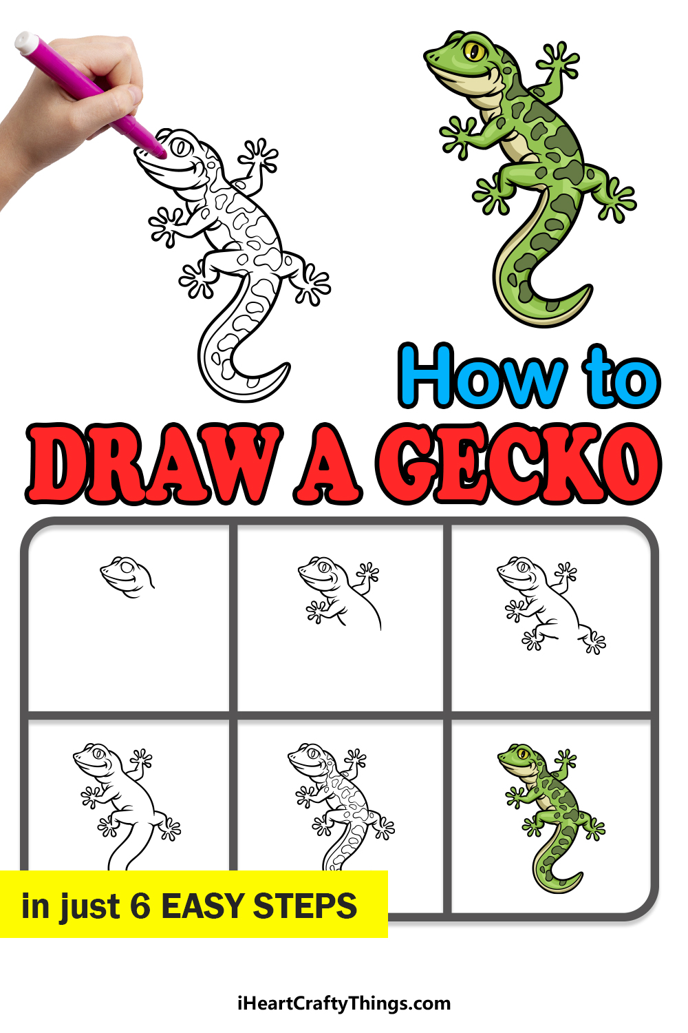 how to draw a Gecko in 6 easy steps
