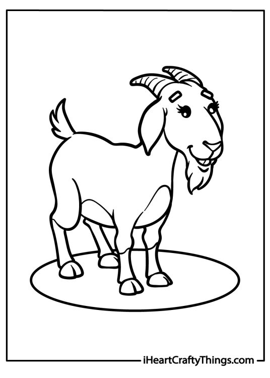 Black-and-white image for kids capturing friendly-looking goat featured on a spotlight