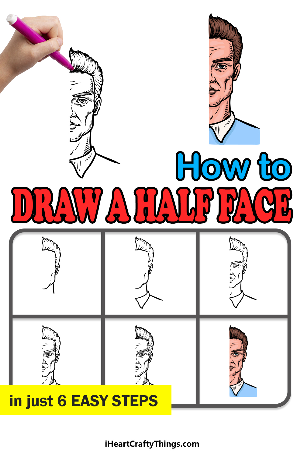 how to draw a Half Face in 6 easy steps