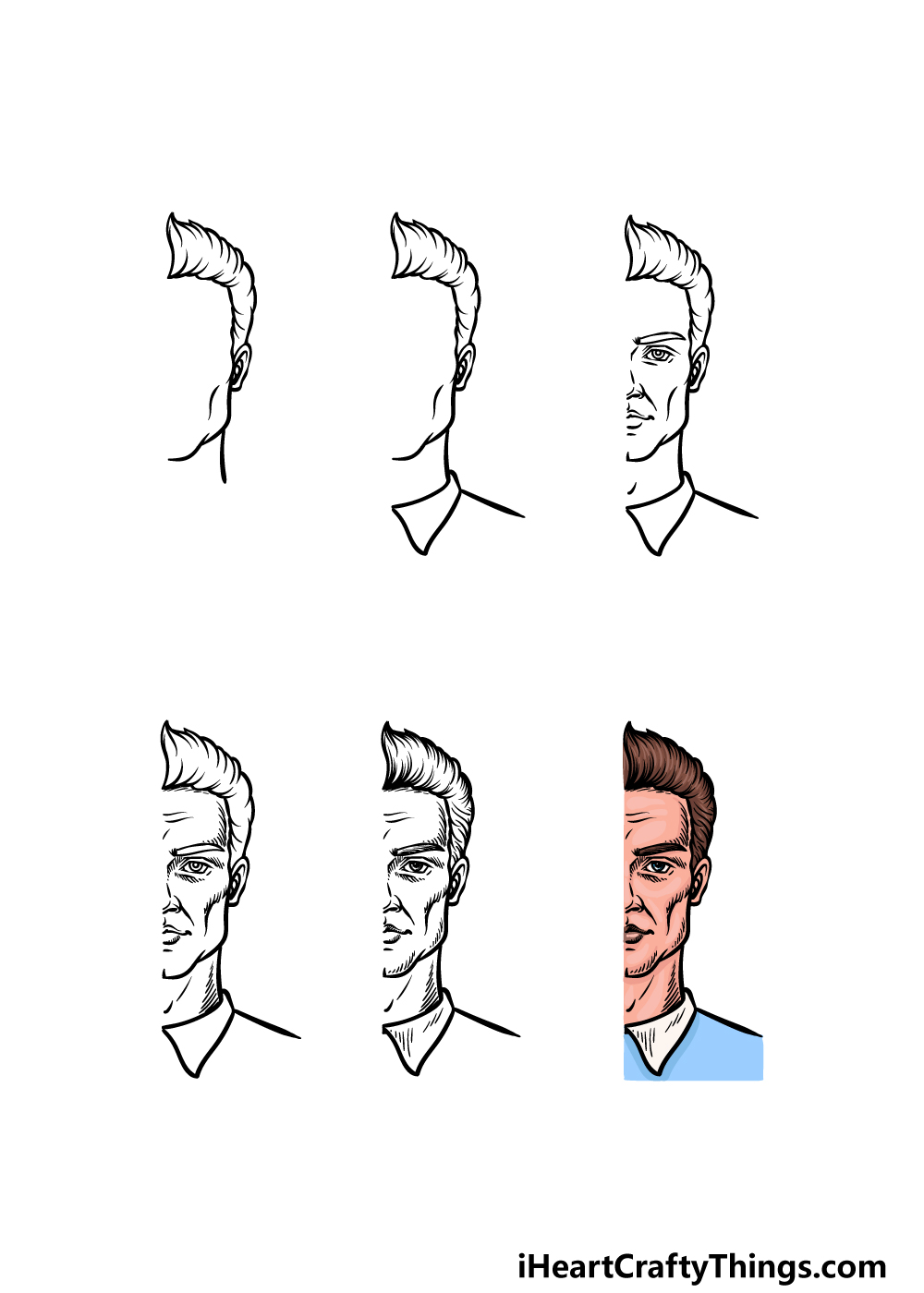 how to draw a Half Face in 6 steps
