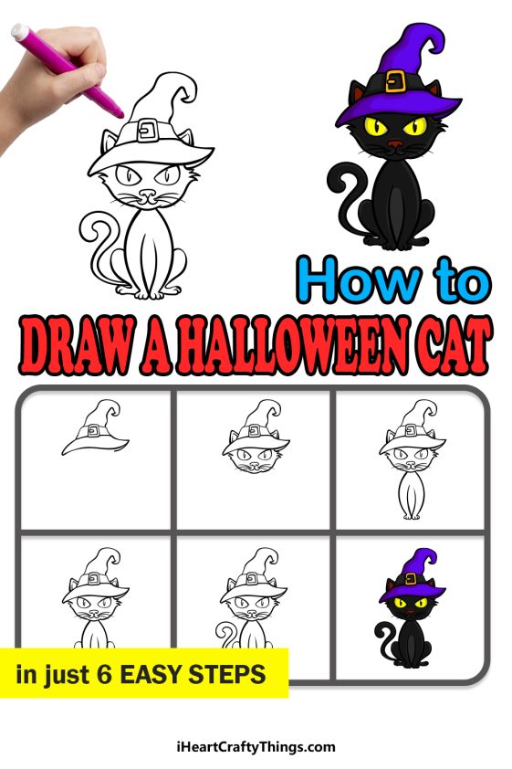 halloween cat drawing easy