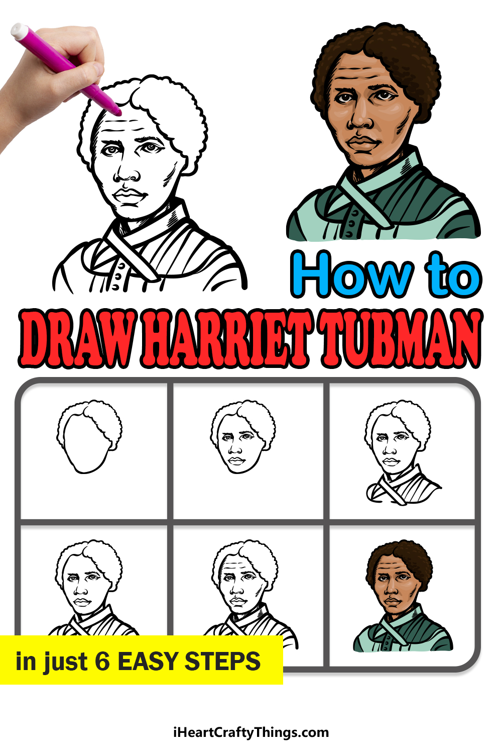 how to draw Harriet Tubman in 6 easy steps