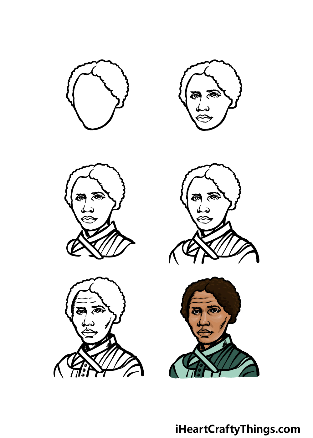 how to draw Harriet Tubman in 6 steps