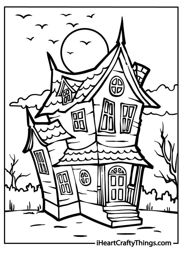 Haunted House Coloring Pages (100% Free Printables)