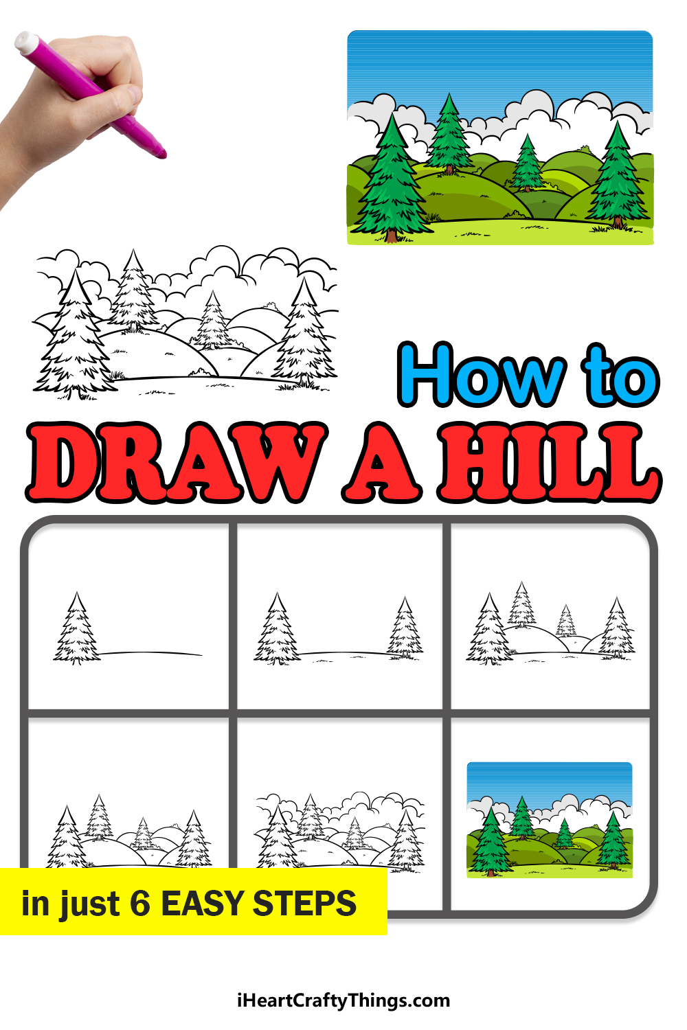 how to draw a Hill in 6 easy steps
