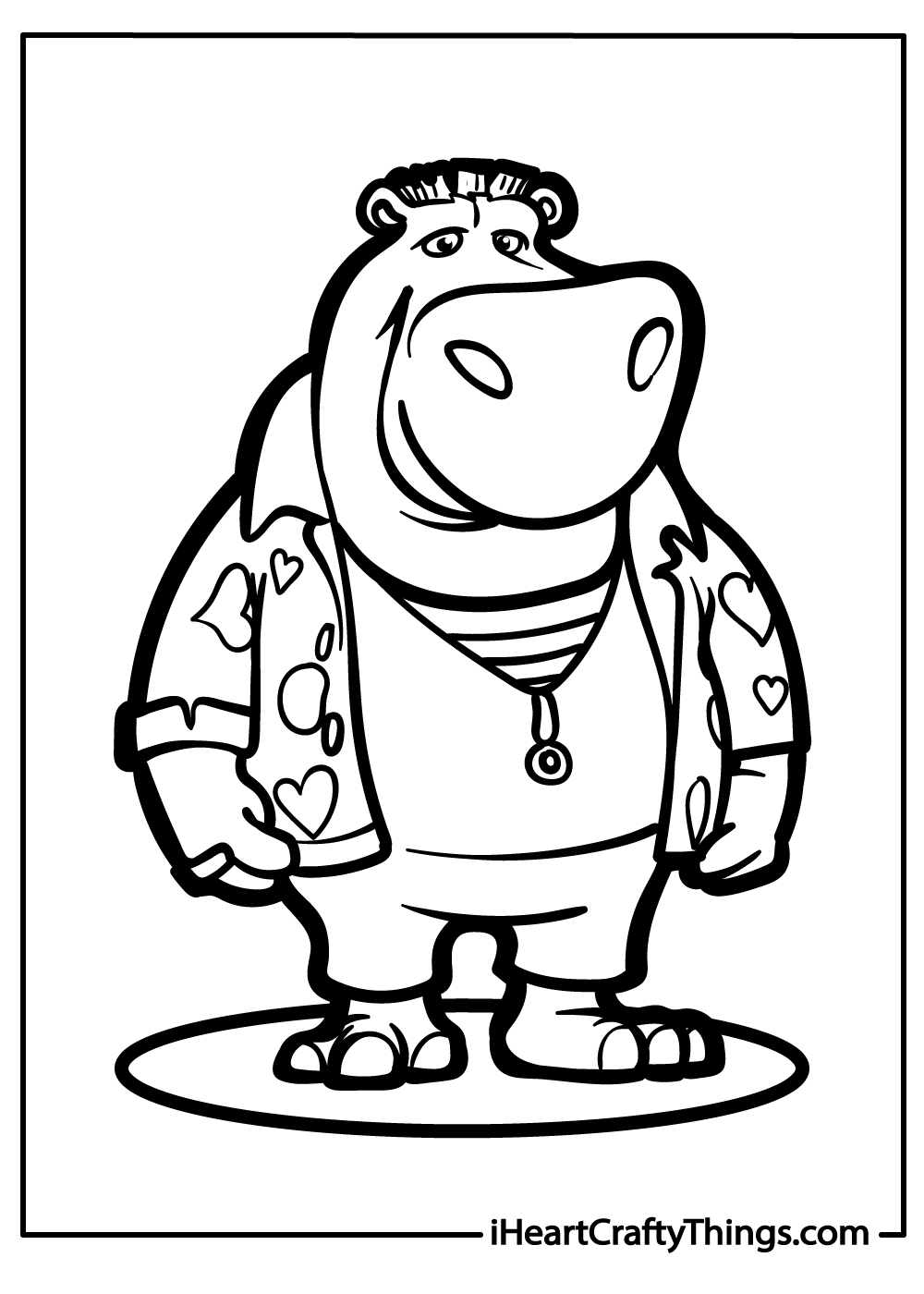 black-and-white hippo coloring pages
