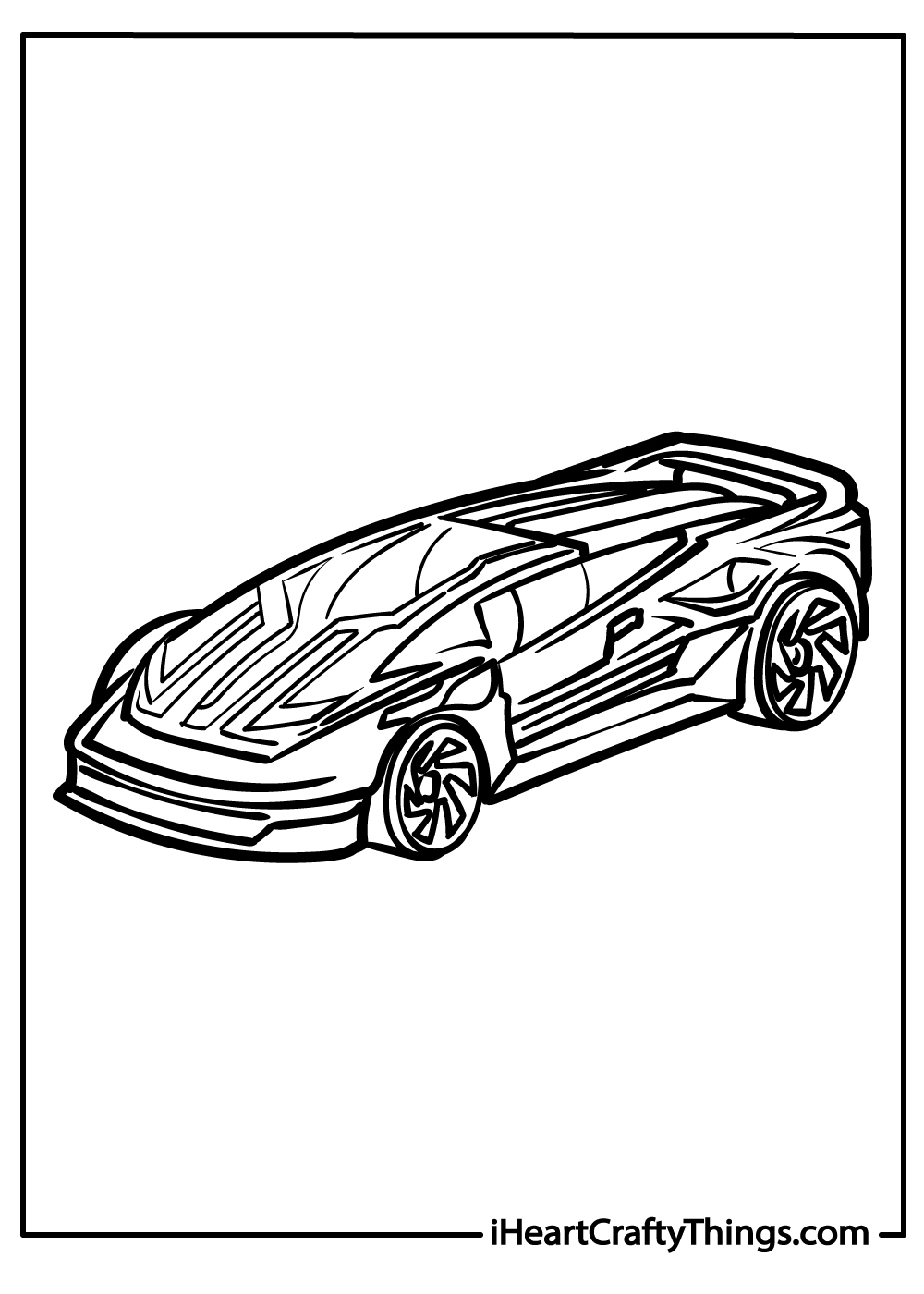 Hot Wheels printable featuring speedy sports car with a sleek angular design, pointed nose and low profile