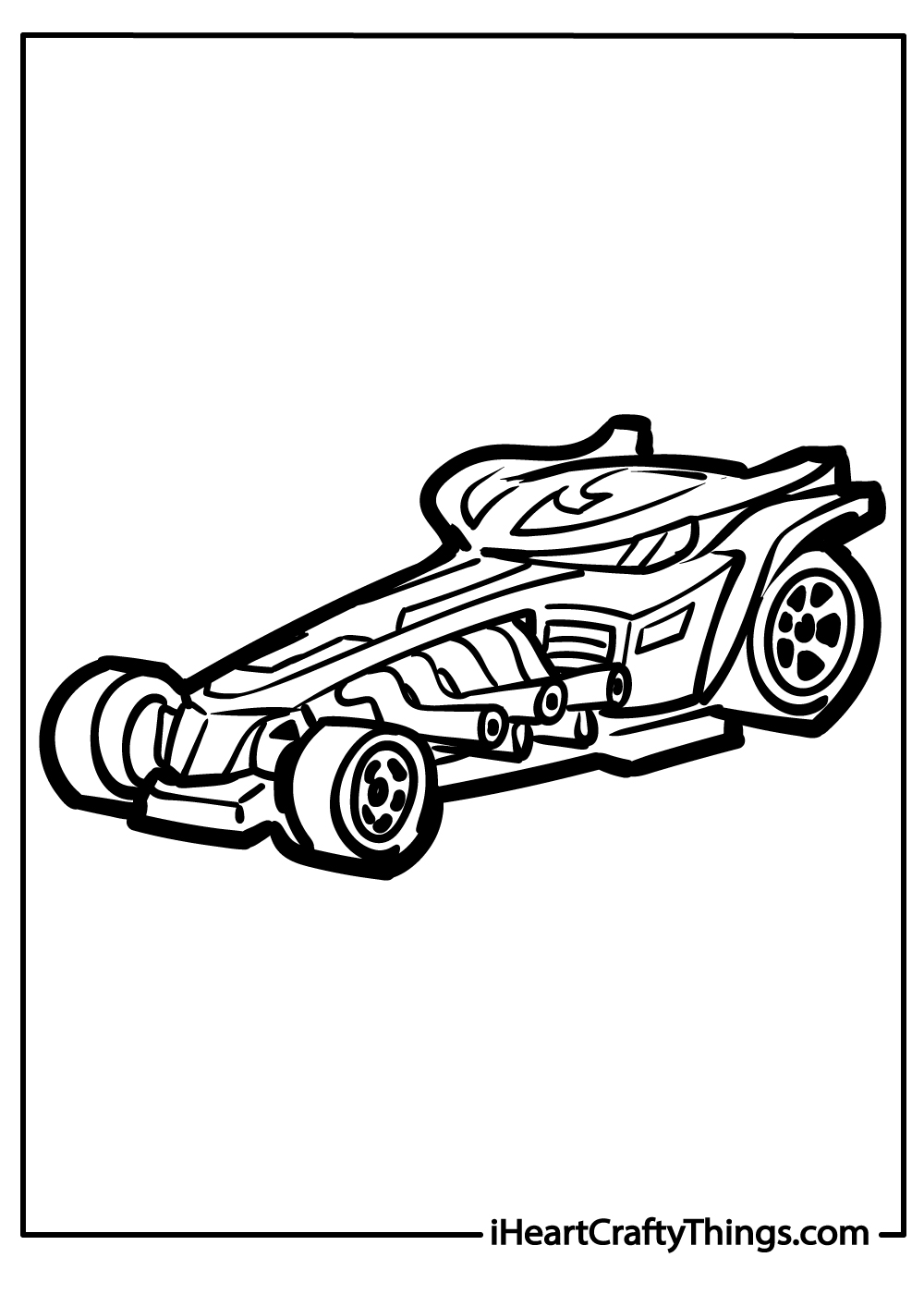 Hot Wheels printable featuring Formula One car with a pointed nose and a large rear spoiler