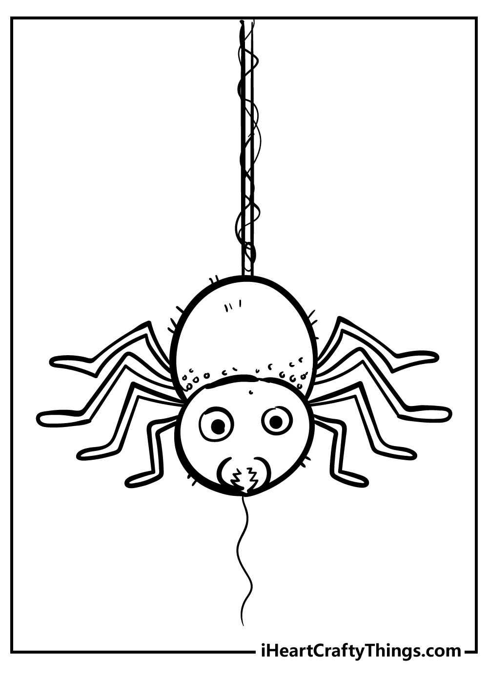 Insect-themed printable picture for children featuring spider suspended in the air