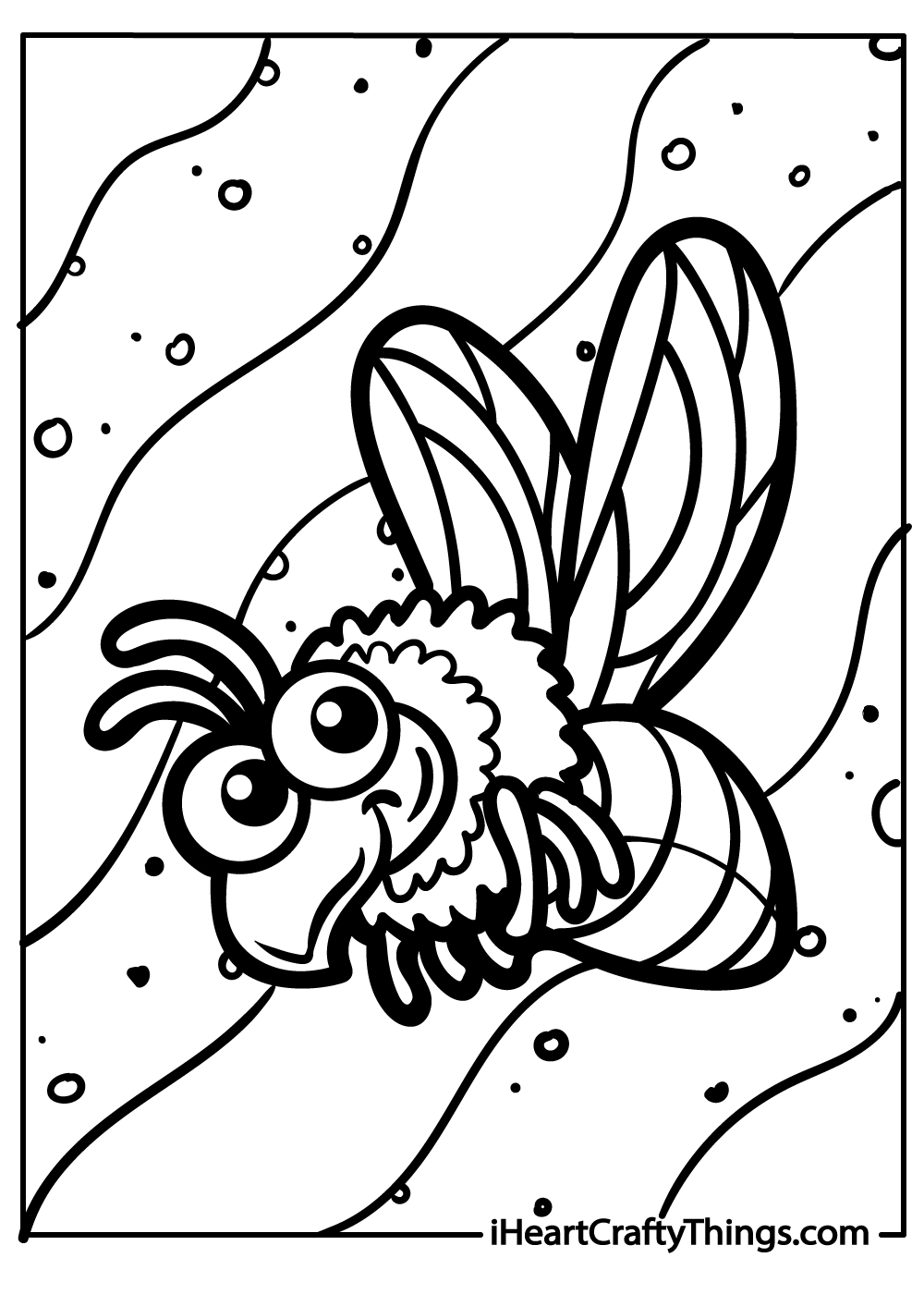 Insects-themed picture featuring cute bee with round body, large wings and two antennae