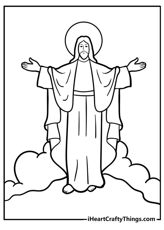 Detailed drawing to print and color of Jesus in Heaven as a Saint after his sacrifice