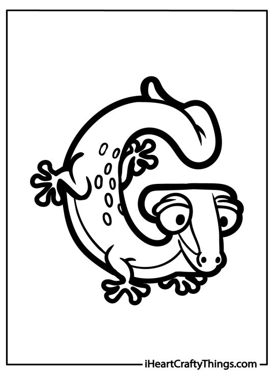 Letter G coloring picture presenting lizard twisting its body and forming letter G shape