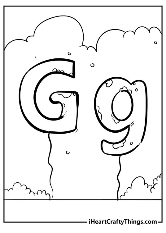 Poster featuring letter G written in uppercase and lowercase blending in a garden setting