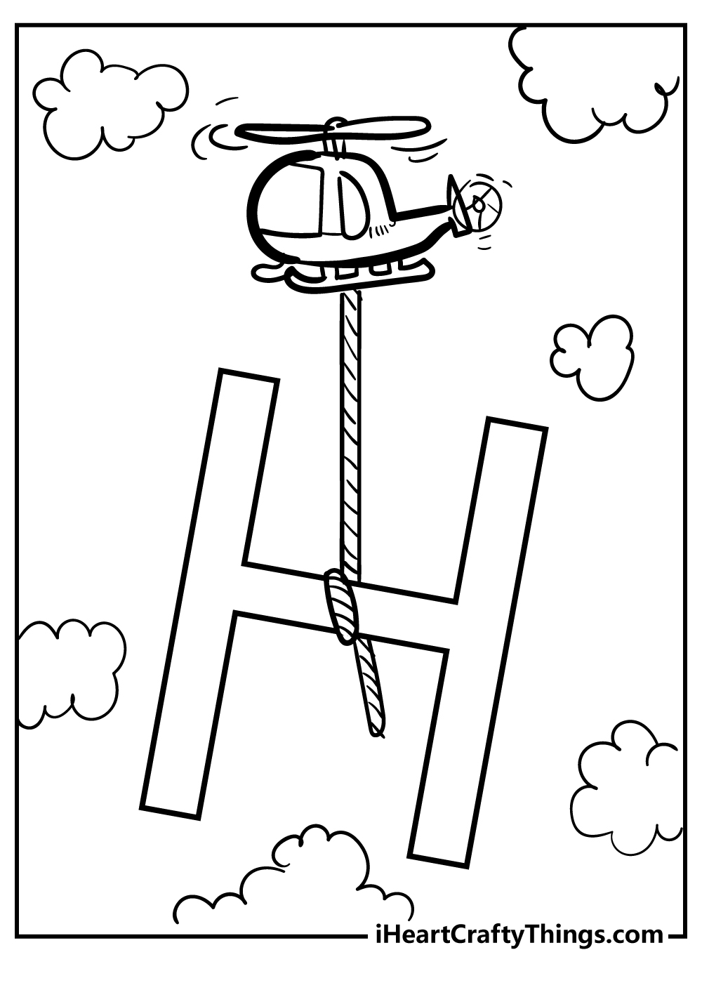 Letter H Coloring Original Sheet for children free download