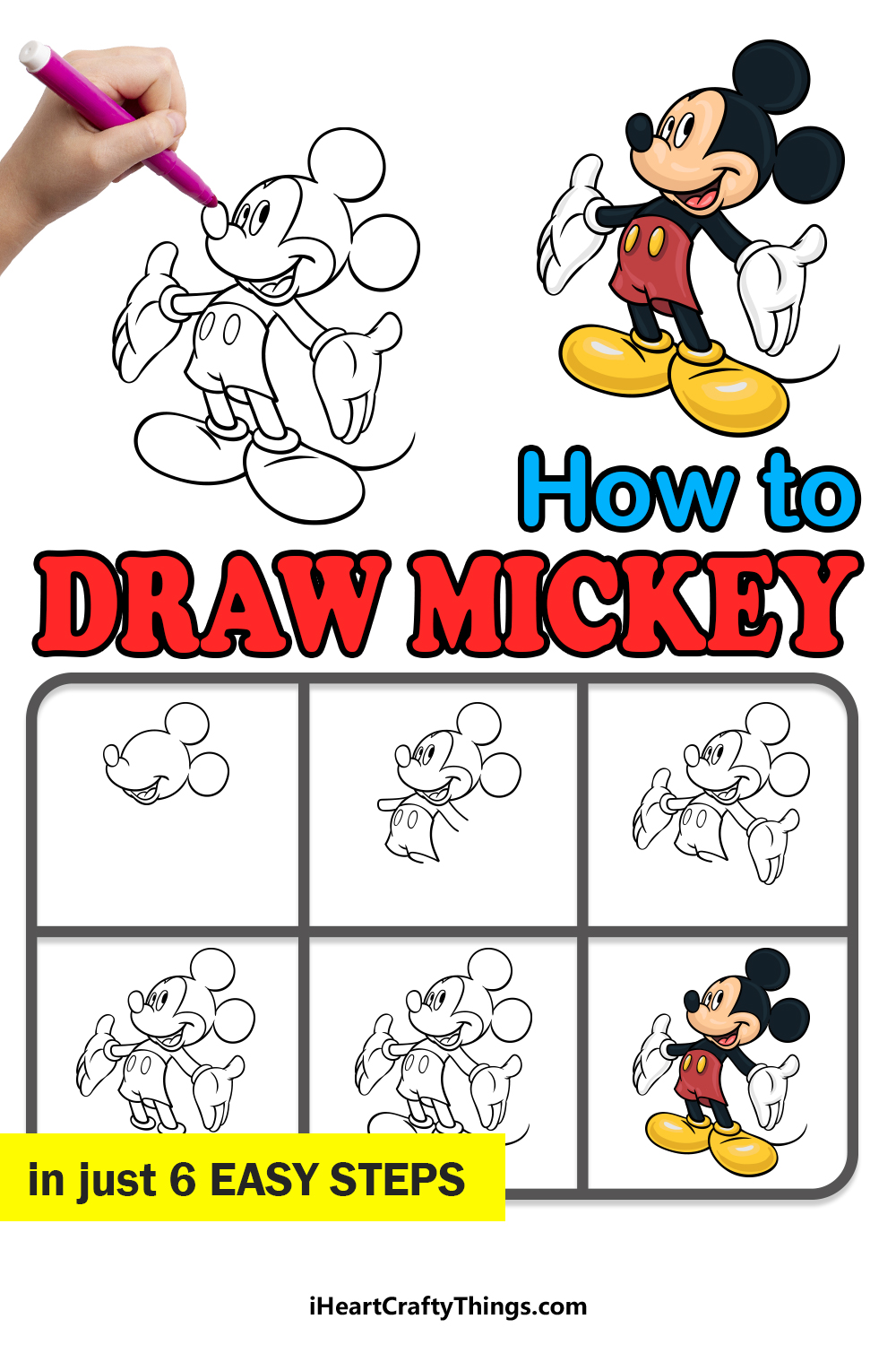 how to draw Mickey in 6 easy steps