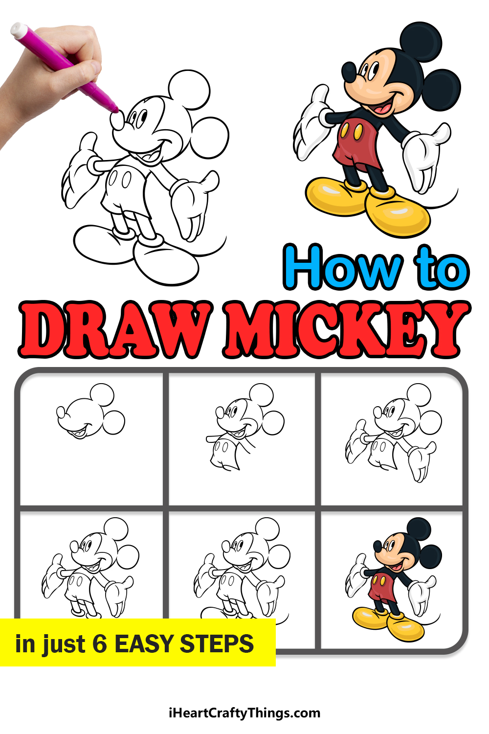 how to draw mickey mouse full body step by step for kids