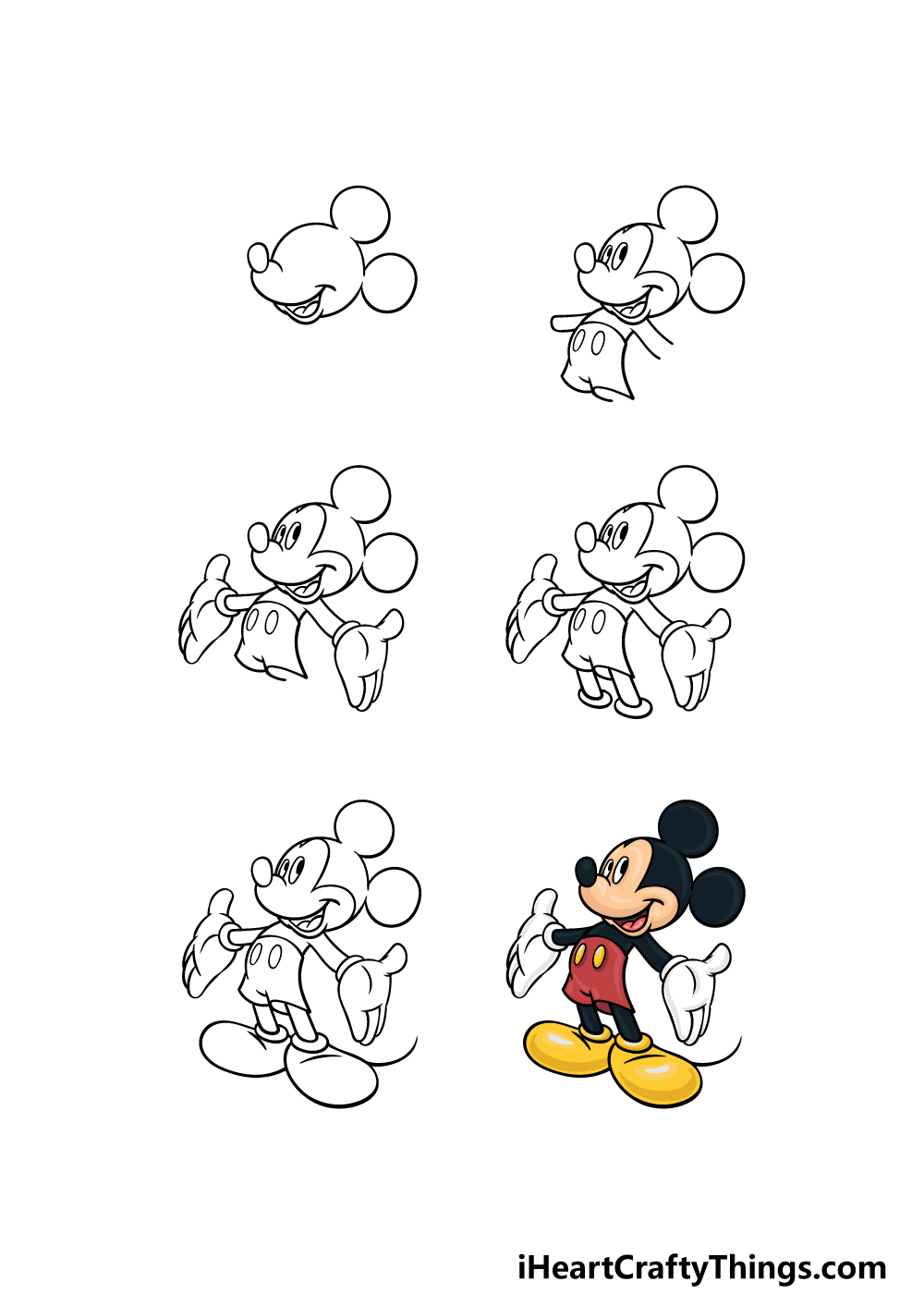 how to draw Mickey in 6 steps