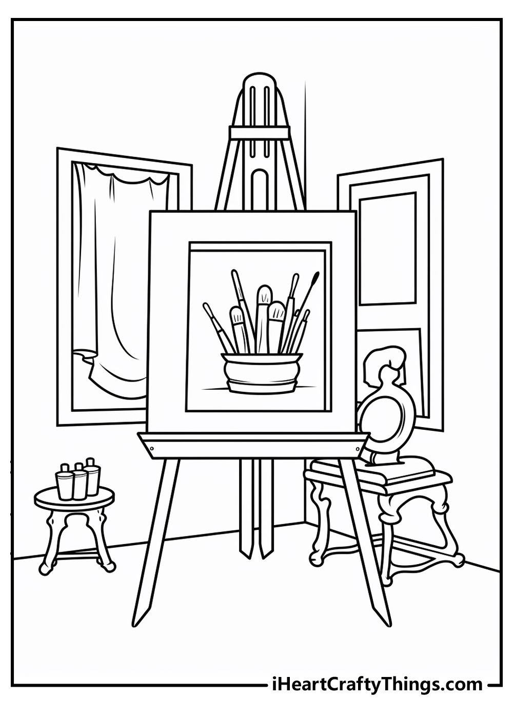 palette and canvas ready to use coloring page