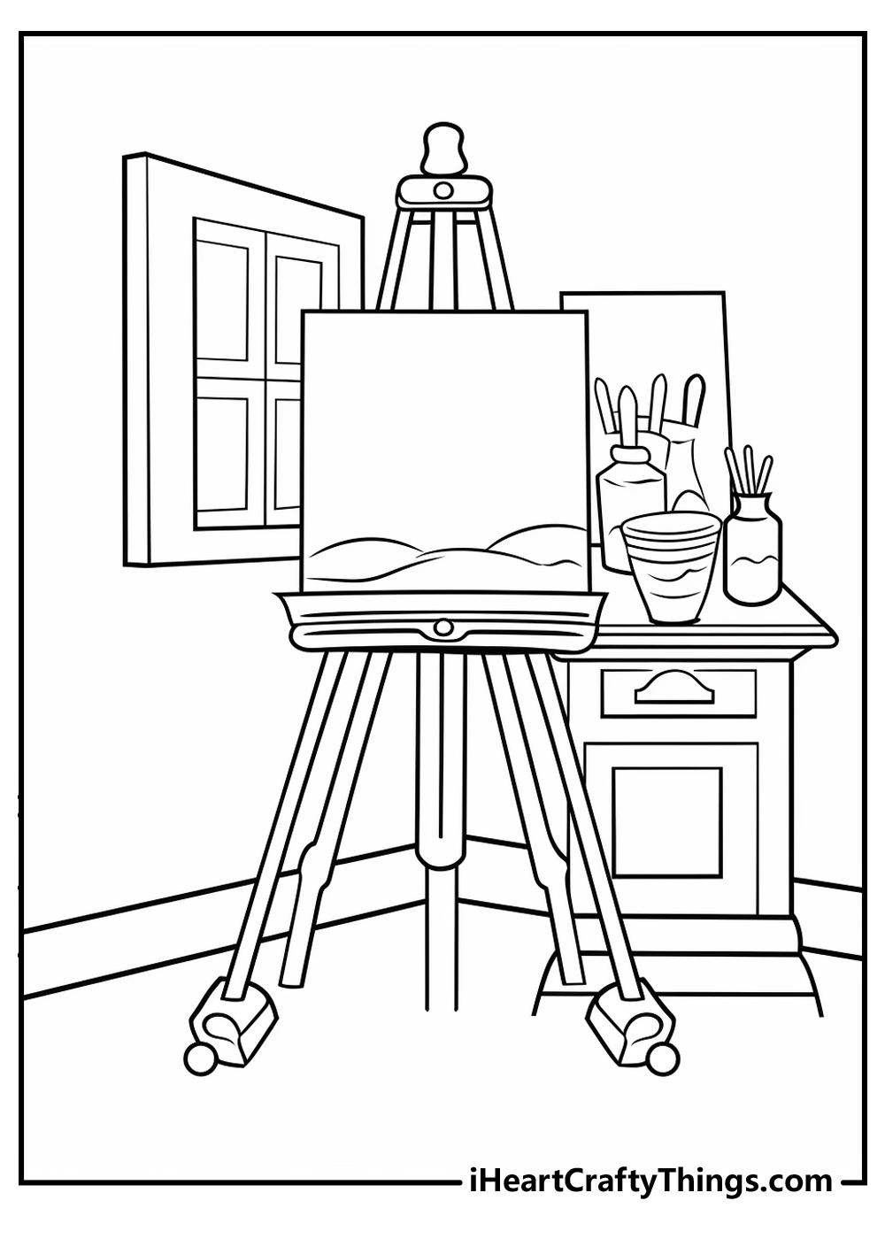 Easel With Painting Isolated Coloring Page Colouring Book Hand