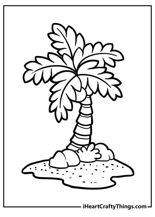Coloring page for pre-schoolers showing palm tree with lots of sharp lines and edges to the trunk