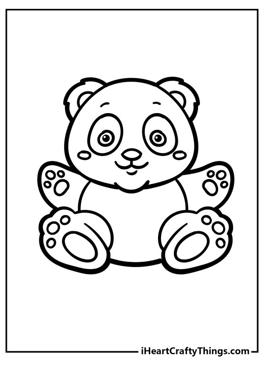 Free printable page form children of a happy panda holding hands up ready for a hug