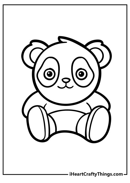 Animal-themed printable coloring page of a cute sitting panda wearing shoes and shorts