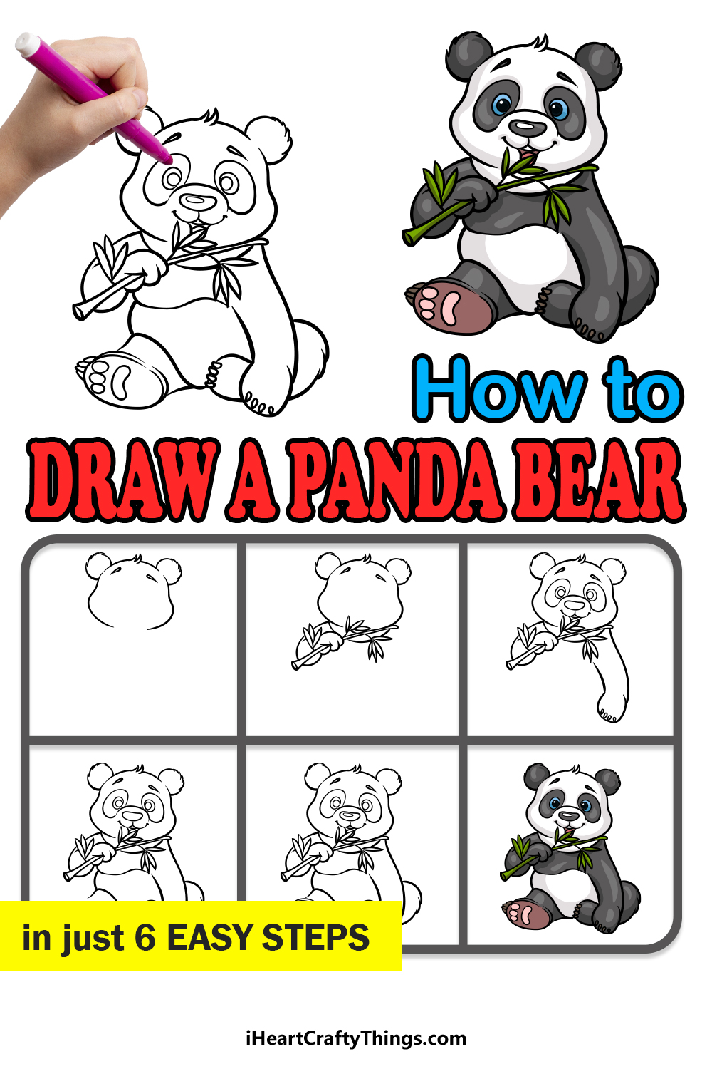 how to draw a panda eating bamboo step by step