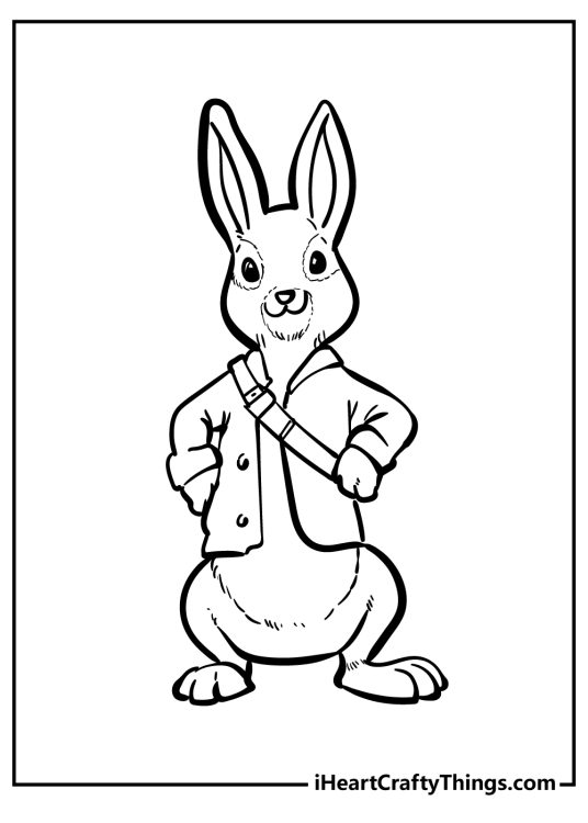 Peter Rabbit coloring page featuring portrayal of Peter standing with arms at his sides
