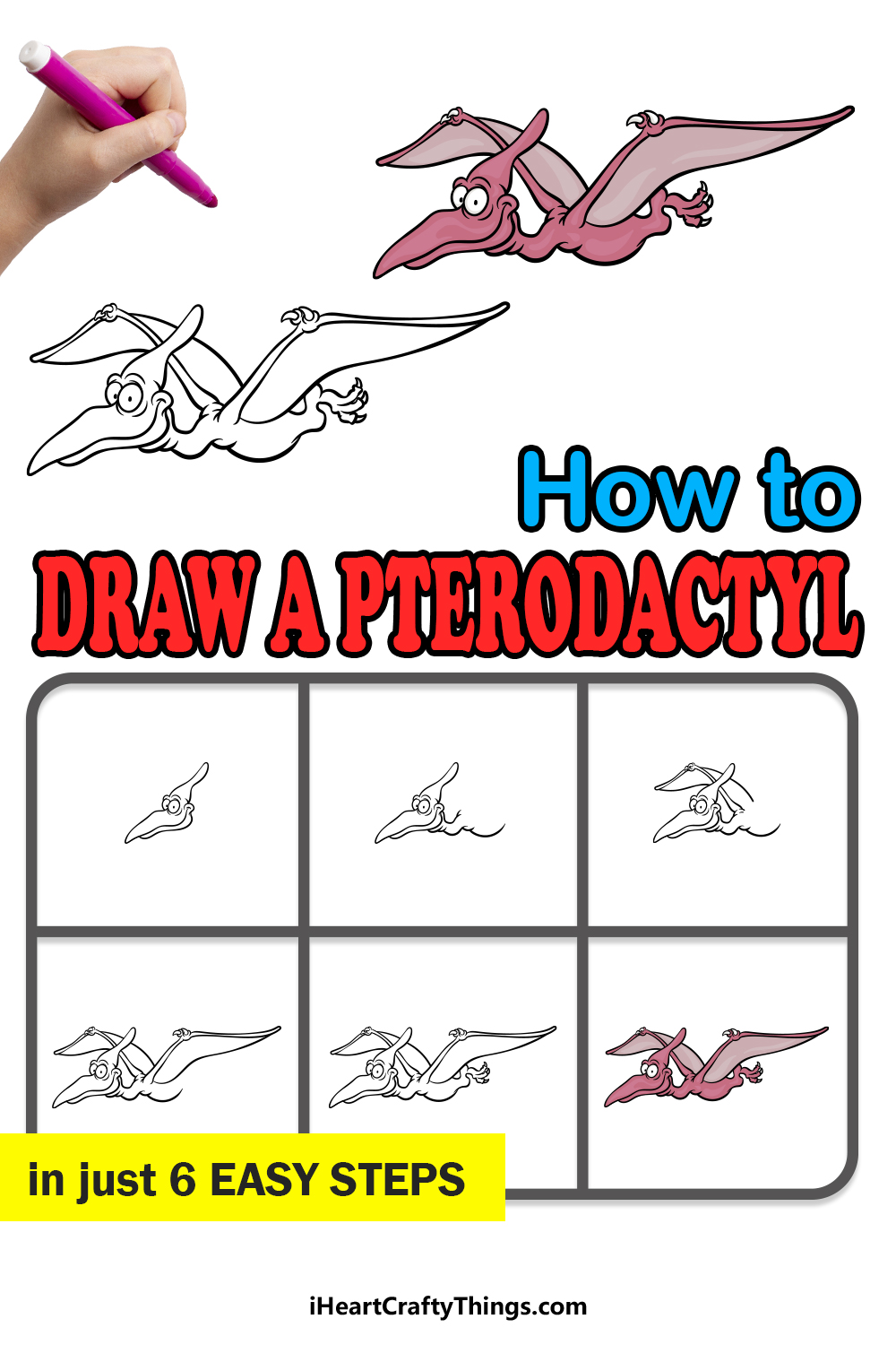 how to draw a Pterodactyl in 6 easy steps