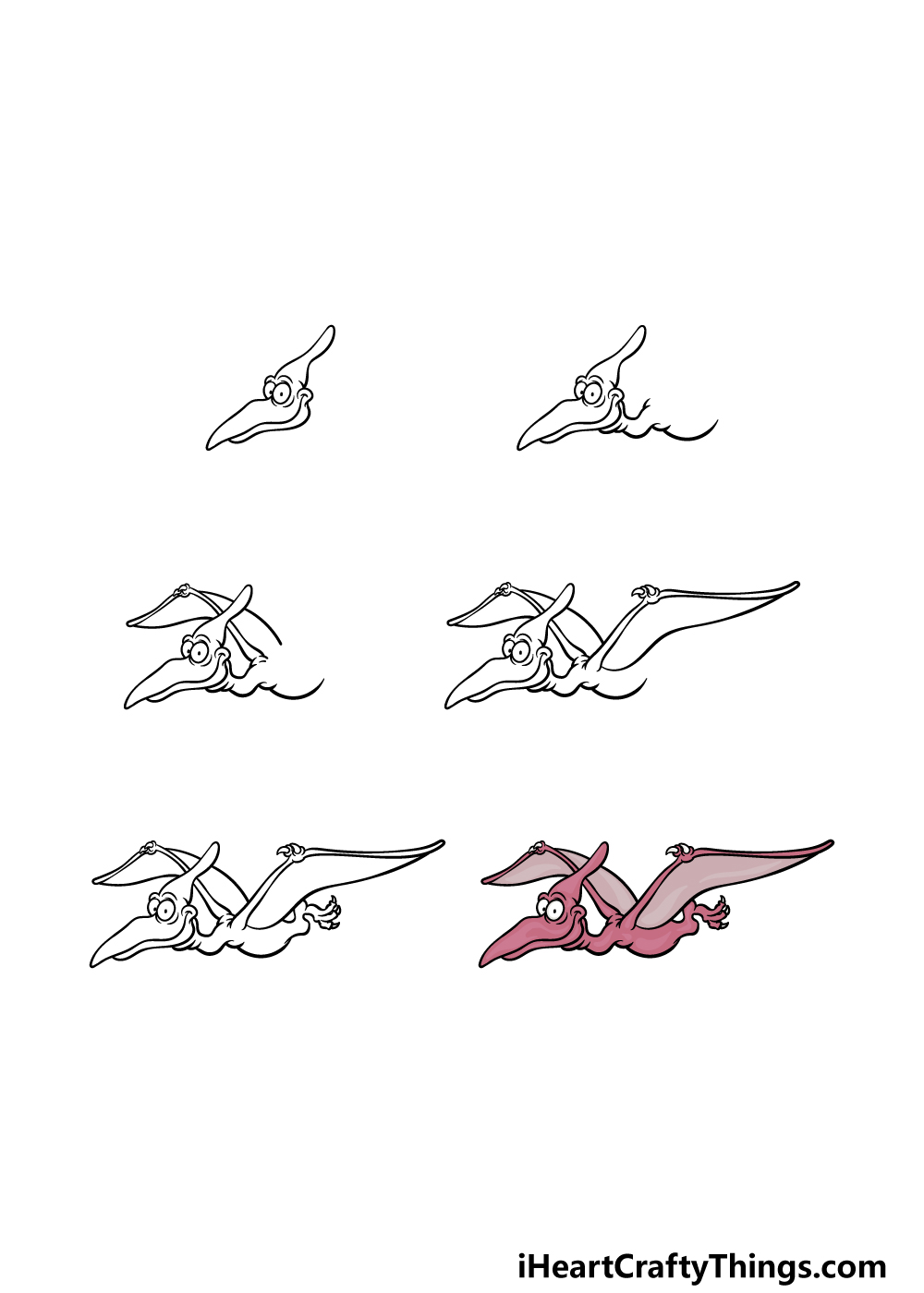 how to draw a Pterodactyl  in 6 steps