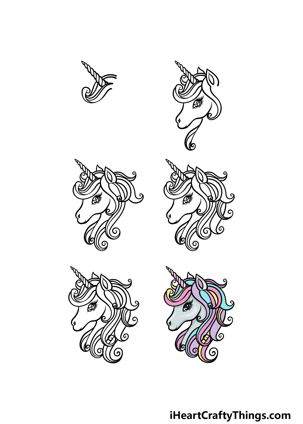 how to draw a Rainbow Unicorn in 6 steps