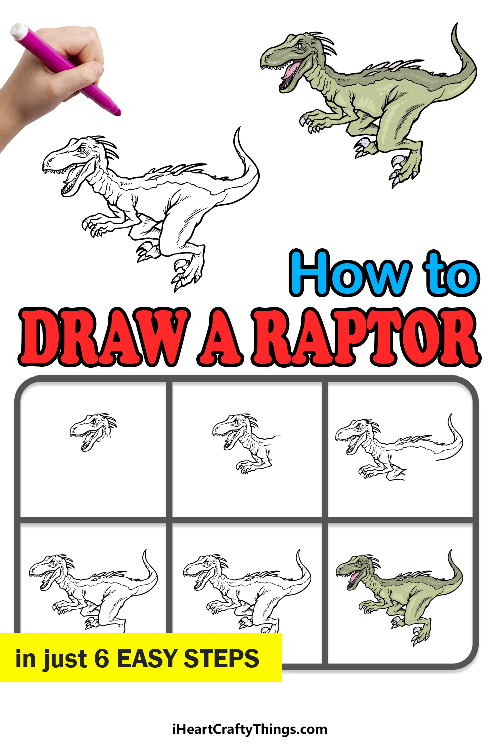 how to draw a Raptor in 6 easy steps