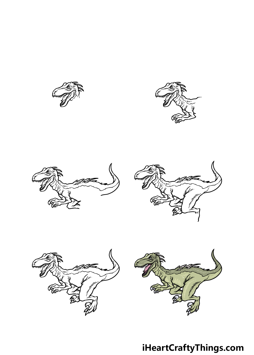 how to draw a Raptor in 6 steps
