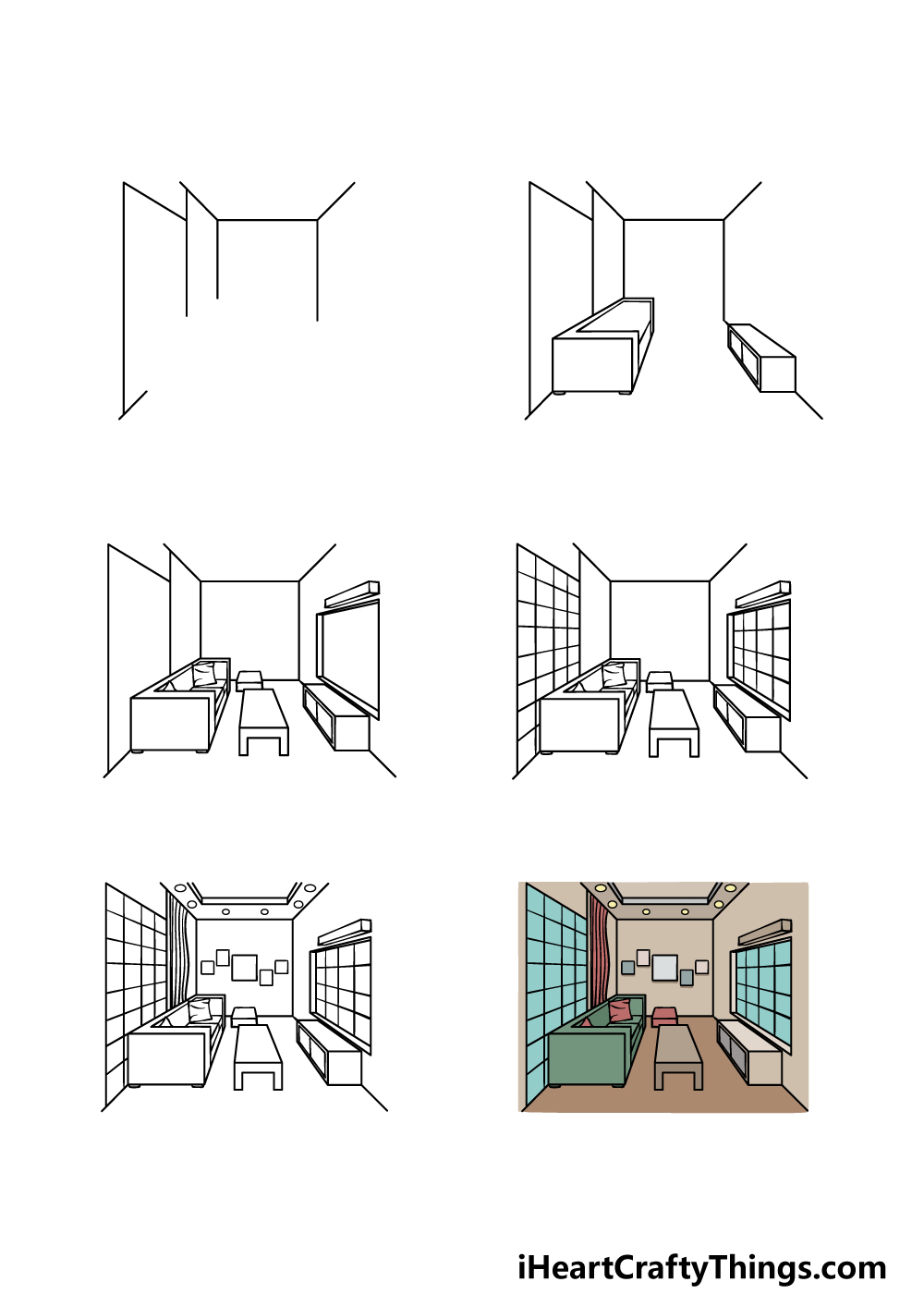 how to draw a Room Perspective in 6 steps
