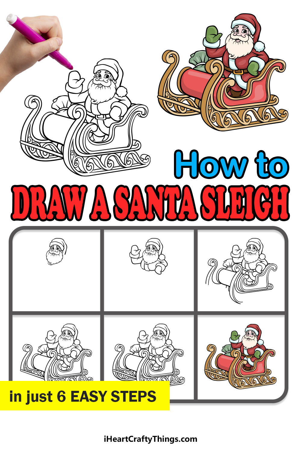 how to draw a Santa Sleigh in 6 easy steps