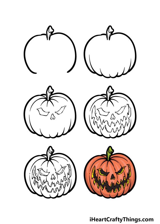 Scary Pumpkin Drawing - How To Draw A Scary Pumpkin Step By Step