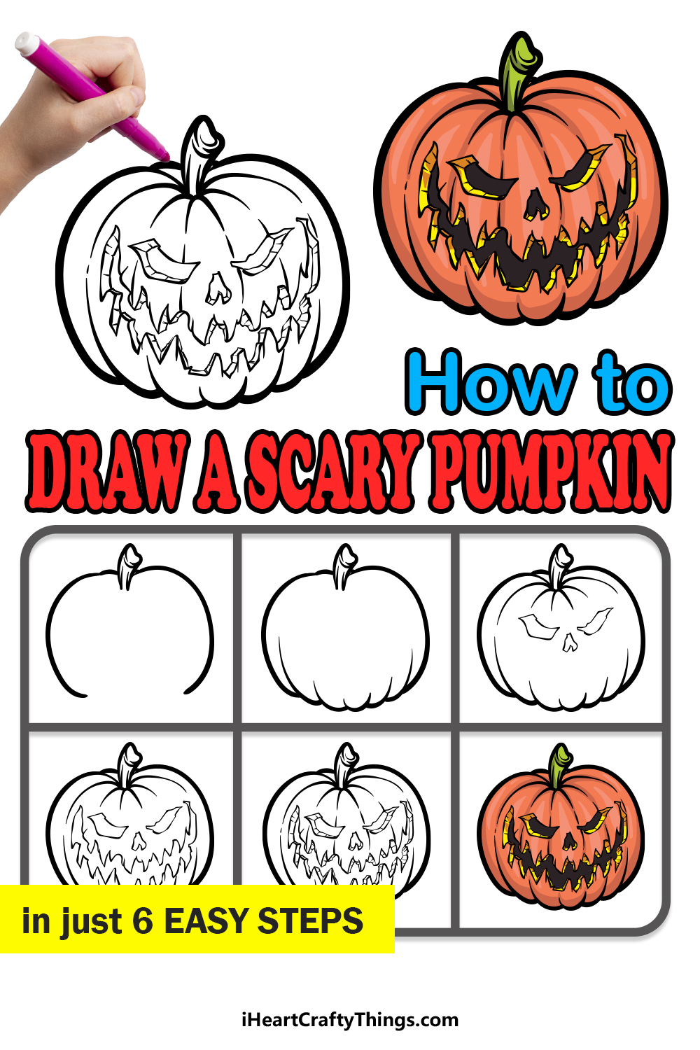 how to draw a Scary Pumpkin in 6 easy steps