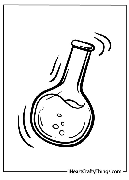 Science-themed printable featuring a simple round-bottom flask with some liquid in it