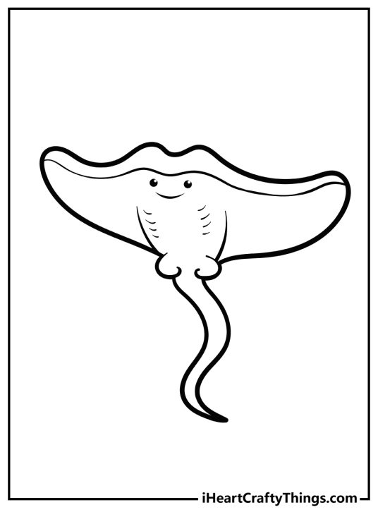 Sea animal printable image presenting adorable cartoony stingray with happy face