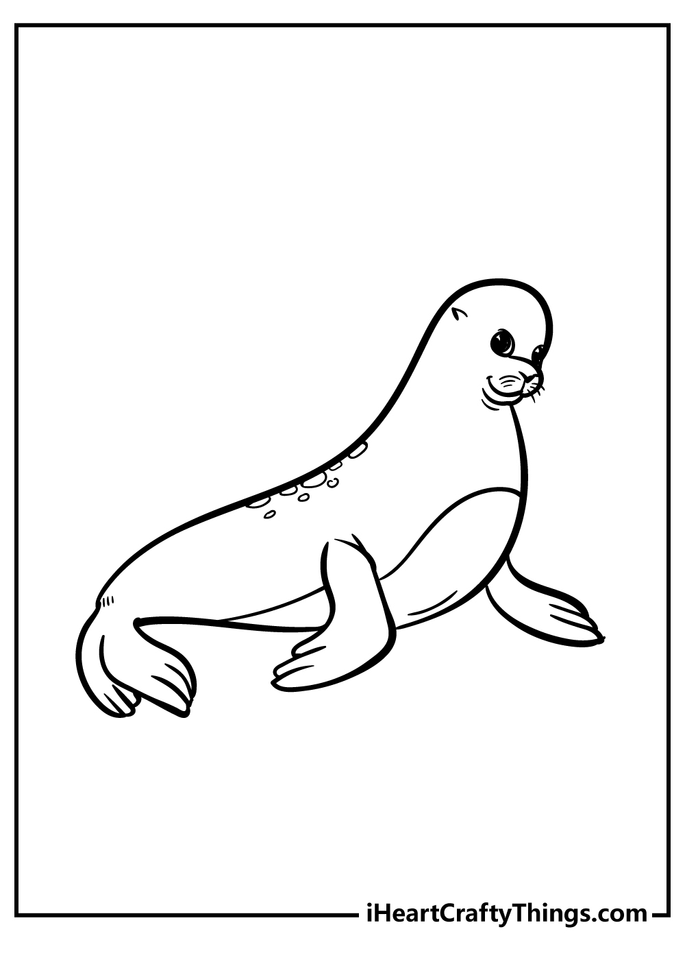 Calm and happy seal lying on its belly printable coloring page for children