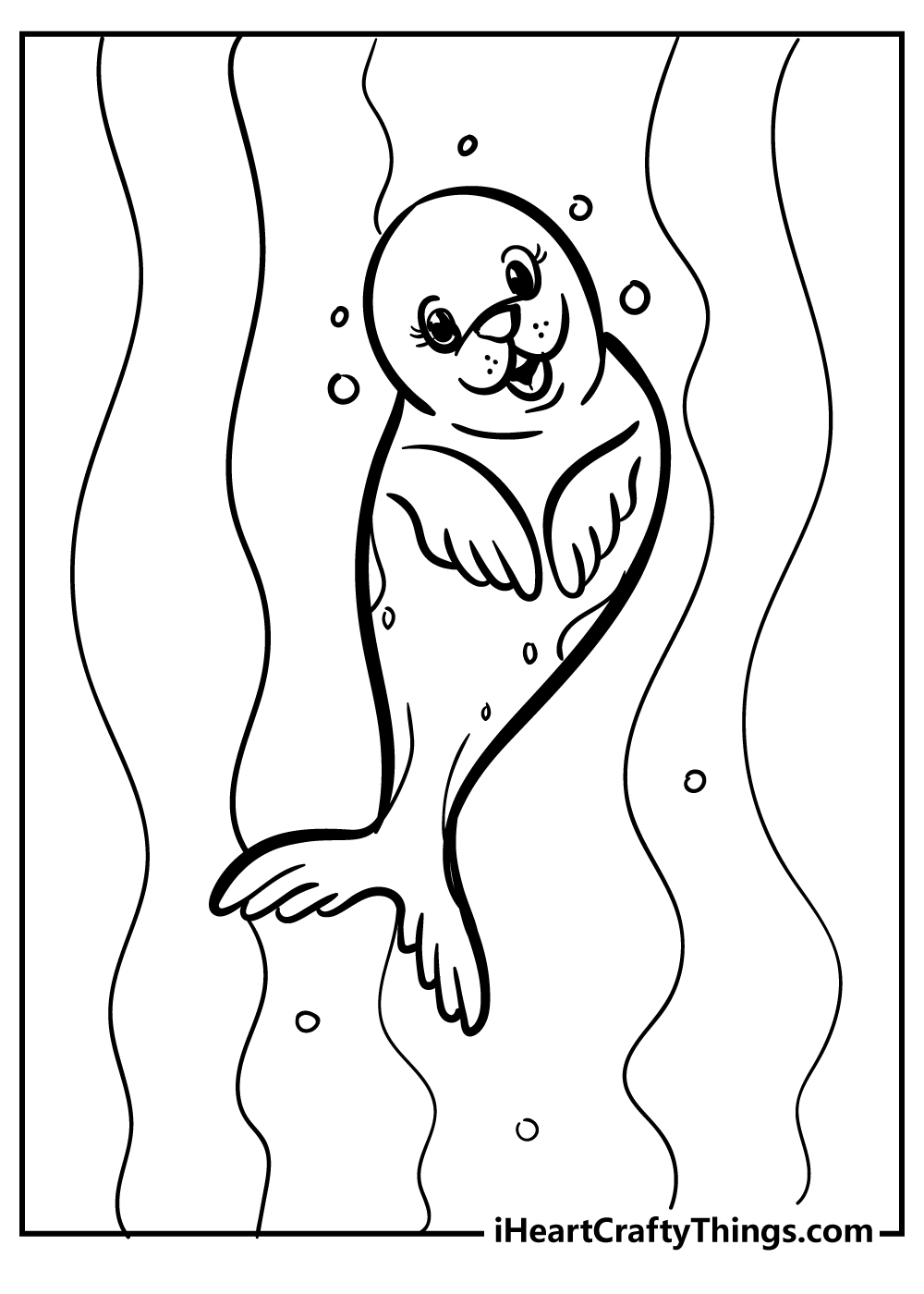 Printable pdf of a cute young seal floating in the ocean with background separated into several segments