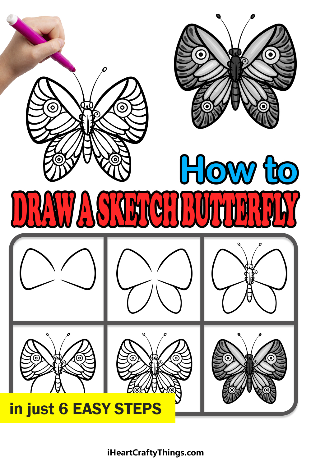 how to draw a simple butterfly step by step