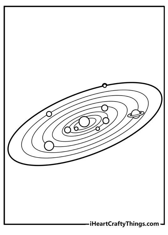 Solar system printable sheet capturing the trajectories of the planets around the Sun