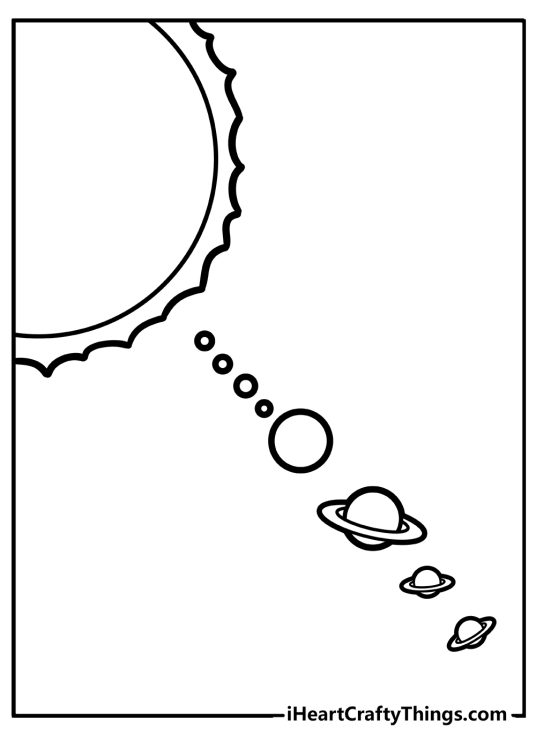 Solar system picture presenting the Sun in the left top corner of the page and planets that are the closest to the Sun