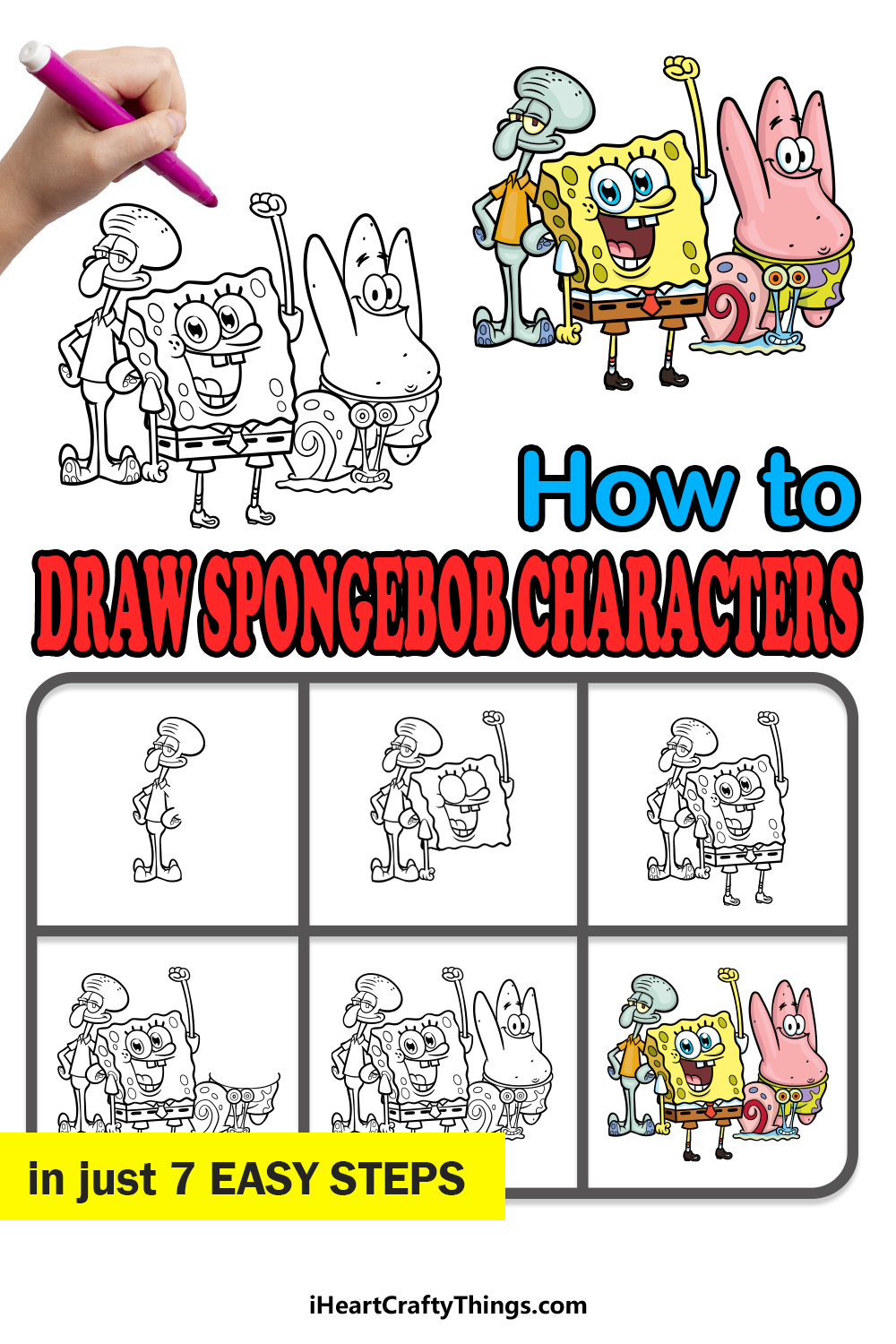 how to draw Spongebob characters in 7 easy steps