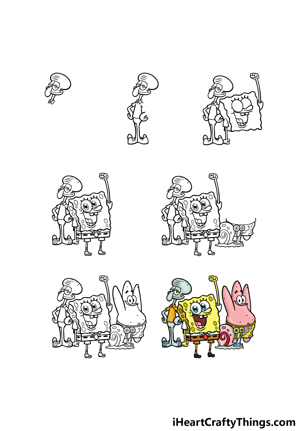 how to draw Spongebob characters in 7 steps