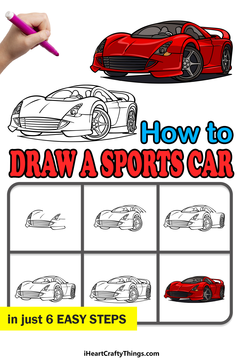 how to draw a Sports Car in 6 easy steps