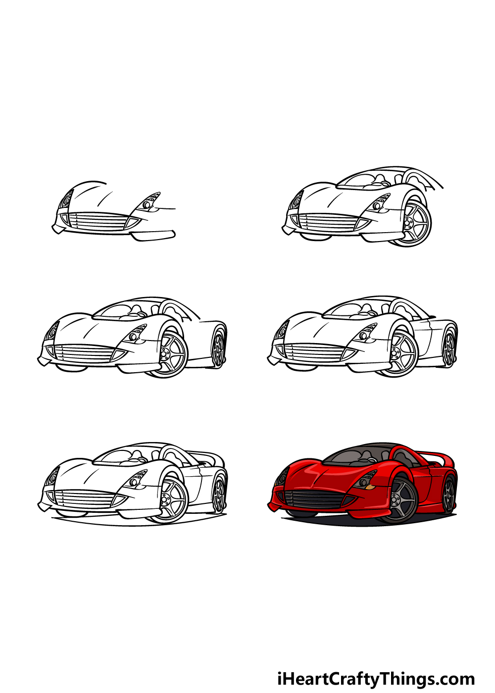 how to draw a Sports Car in 6 steps