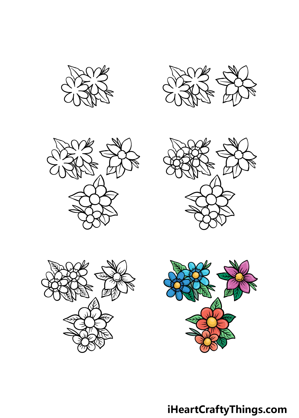 how to draw Spring Flowers in 6 steps