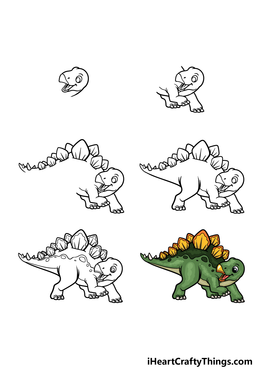 how to draw a Stegosaurus in 6 steps